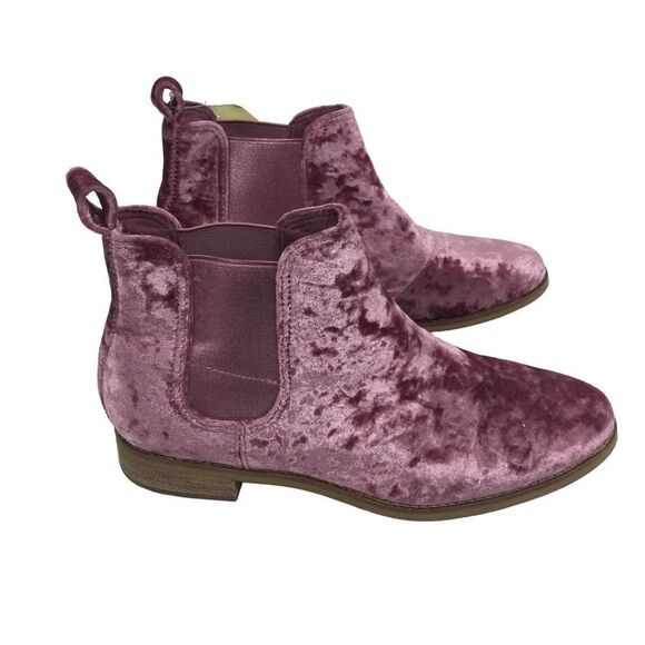 Toms Ella Chelsea Ankle Boots Womens Pink Faded Rose Velvet Pull On Booties 7 - Picture 1 of 16